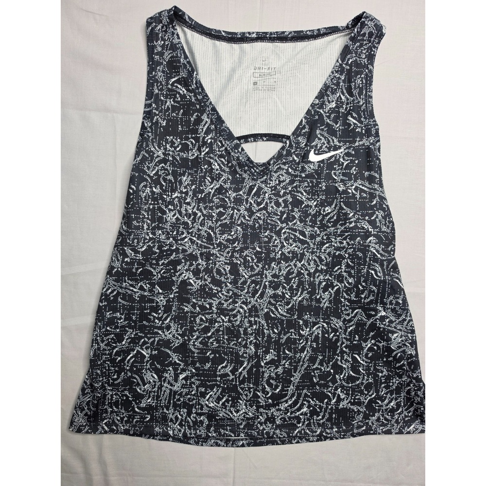 Nike Dri-Fit Tank Top Women's Medium Black Abstract Print Slim Fit Keyhole Back